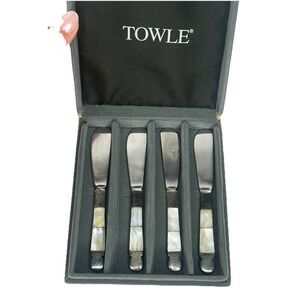 Towle set Of 4 Vintage Mother of Pearl Inlay Spreaders Charcuterie Board In Box